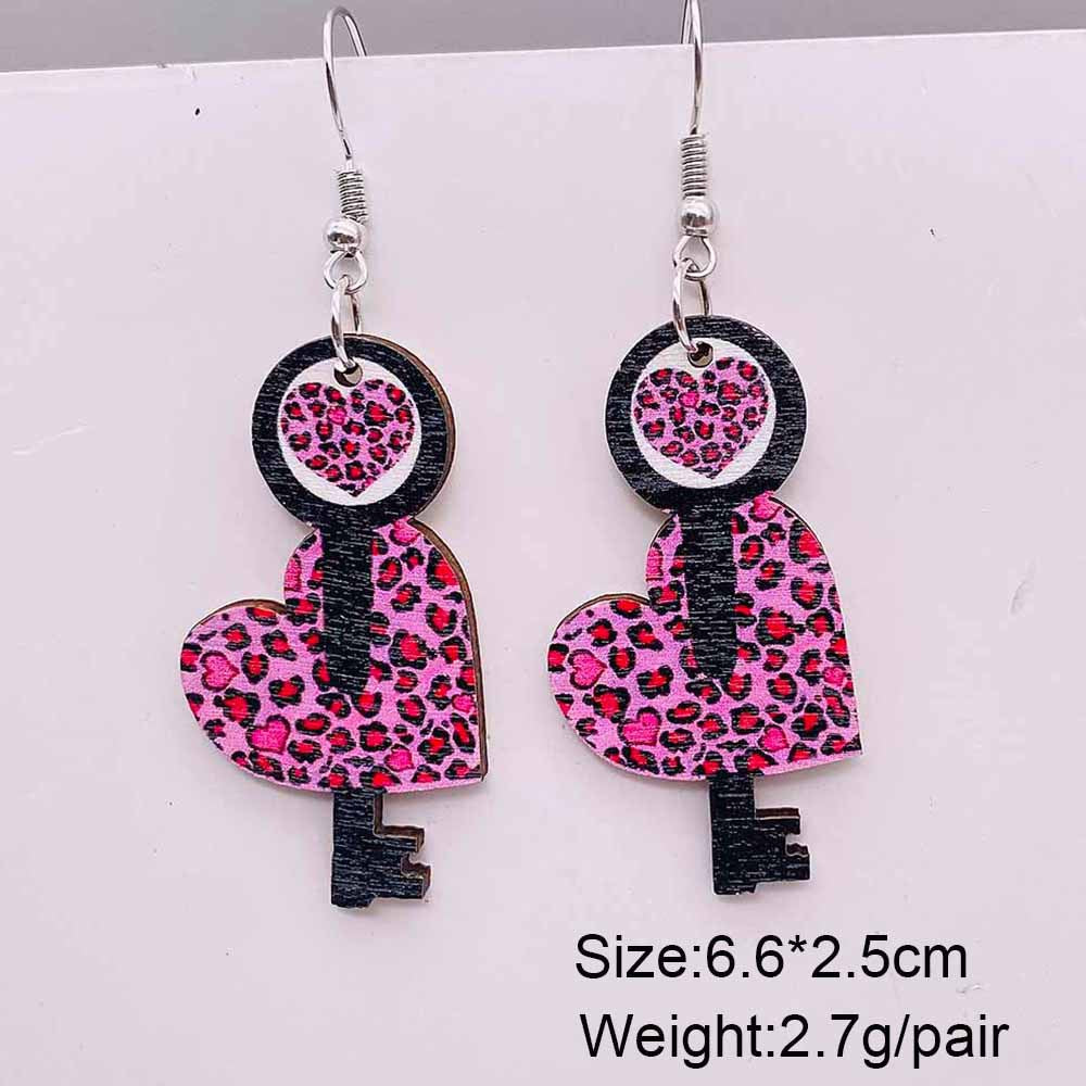 Wholesale Valentine's Day Cow Pink Love Truck Cross Wooden Earrings